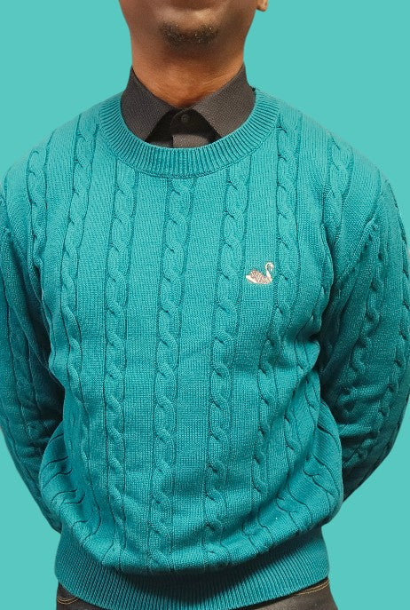 Teal Cable Knit Cotton Sweater