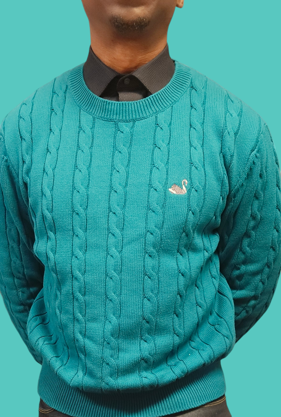 Teal Cable Knit Cotton Sweater