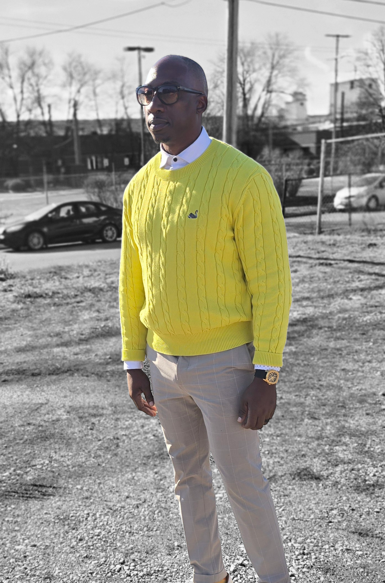 Yellow Cable Knit Cotton Sweater