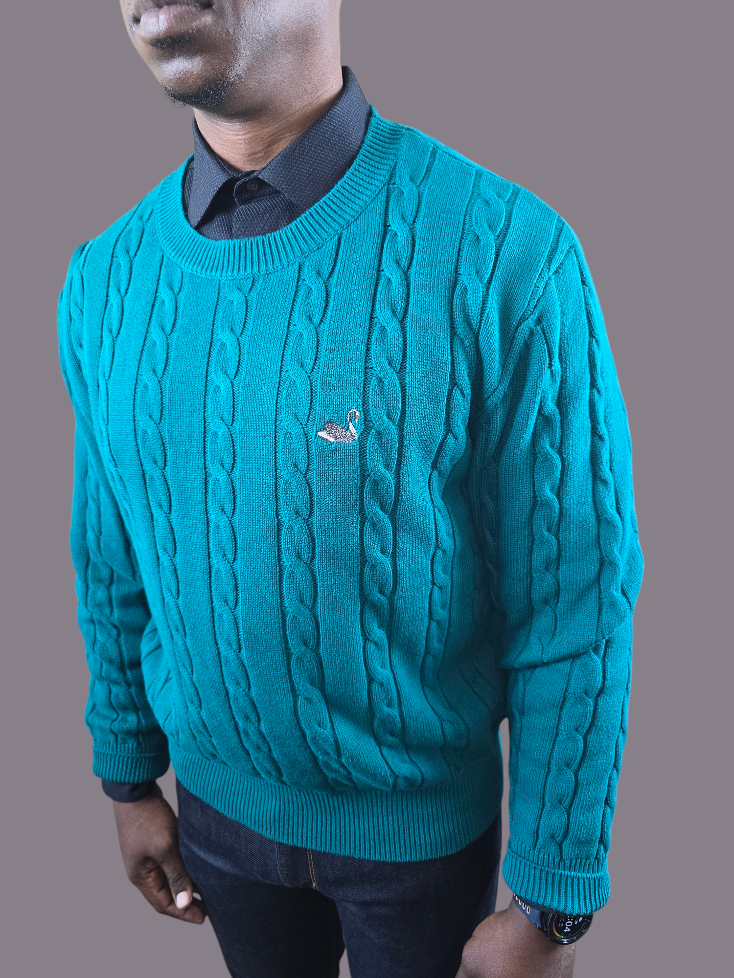 Teal Cable Knit Cotton Sweater
