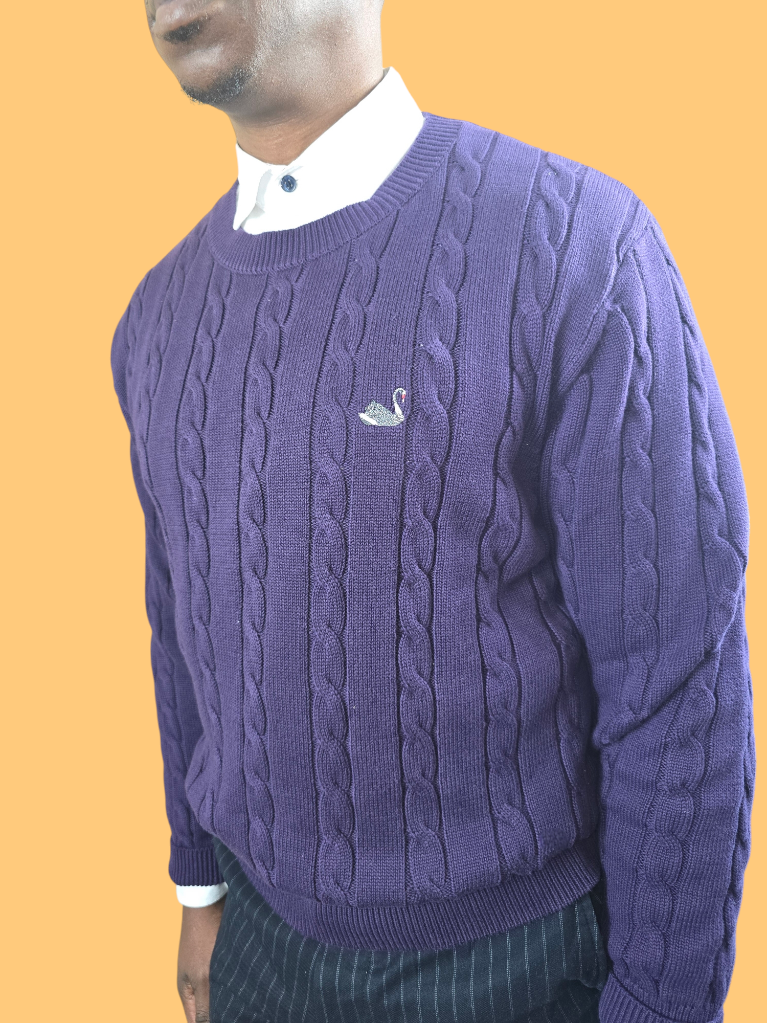 Purple Cable Knit Cotton Sweater