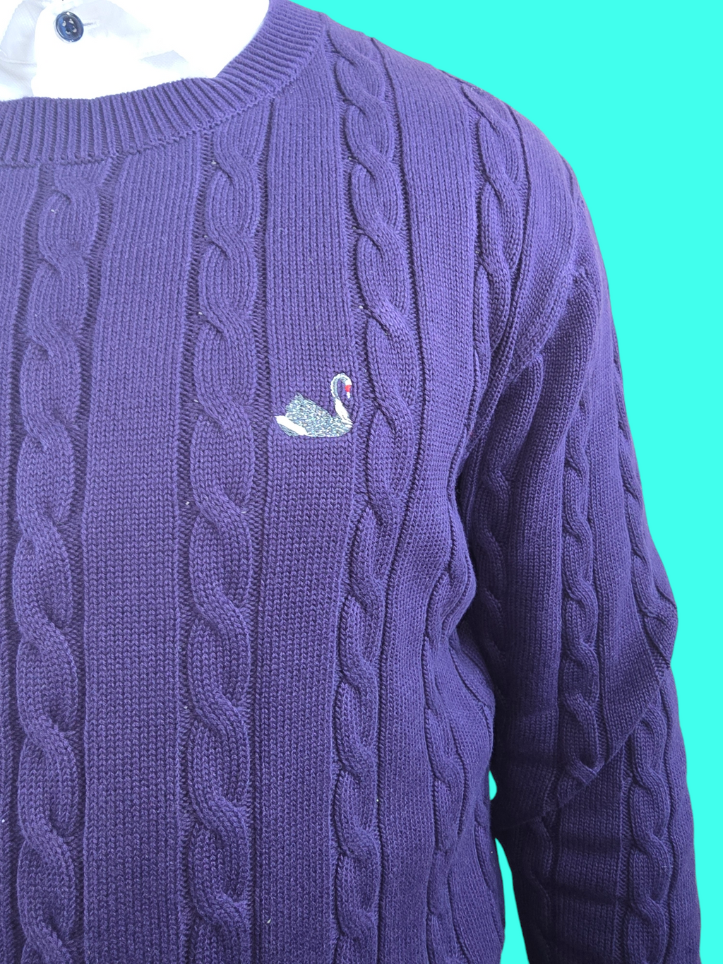 Purple Cable Knit Cotton Sweater