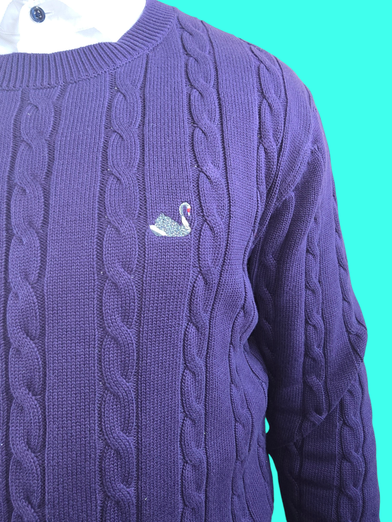 Purple Cable Knit Cotton Sweater