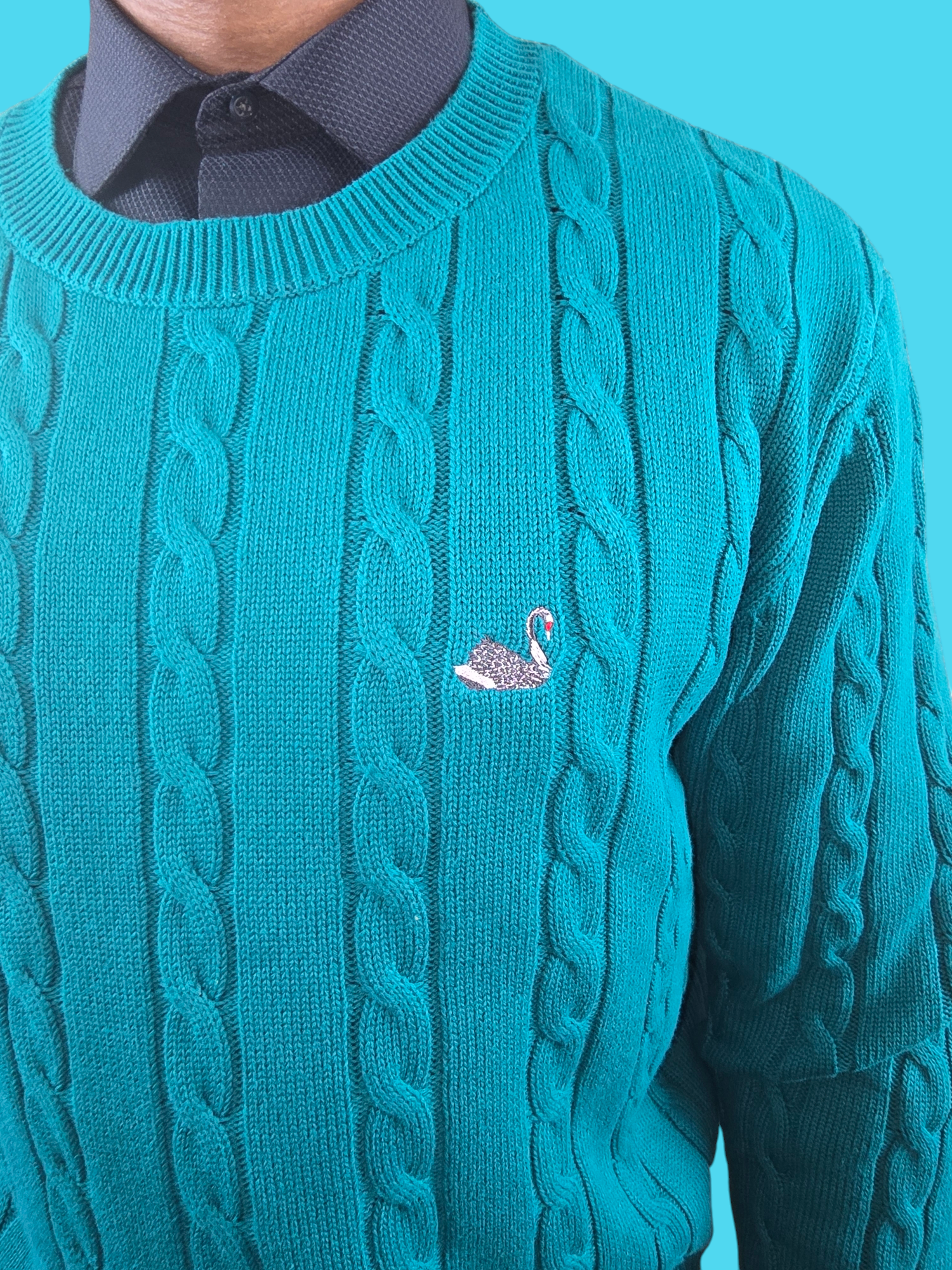 Teal Cable Knit Cotton Sweater
