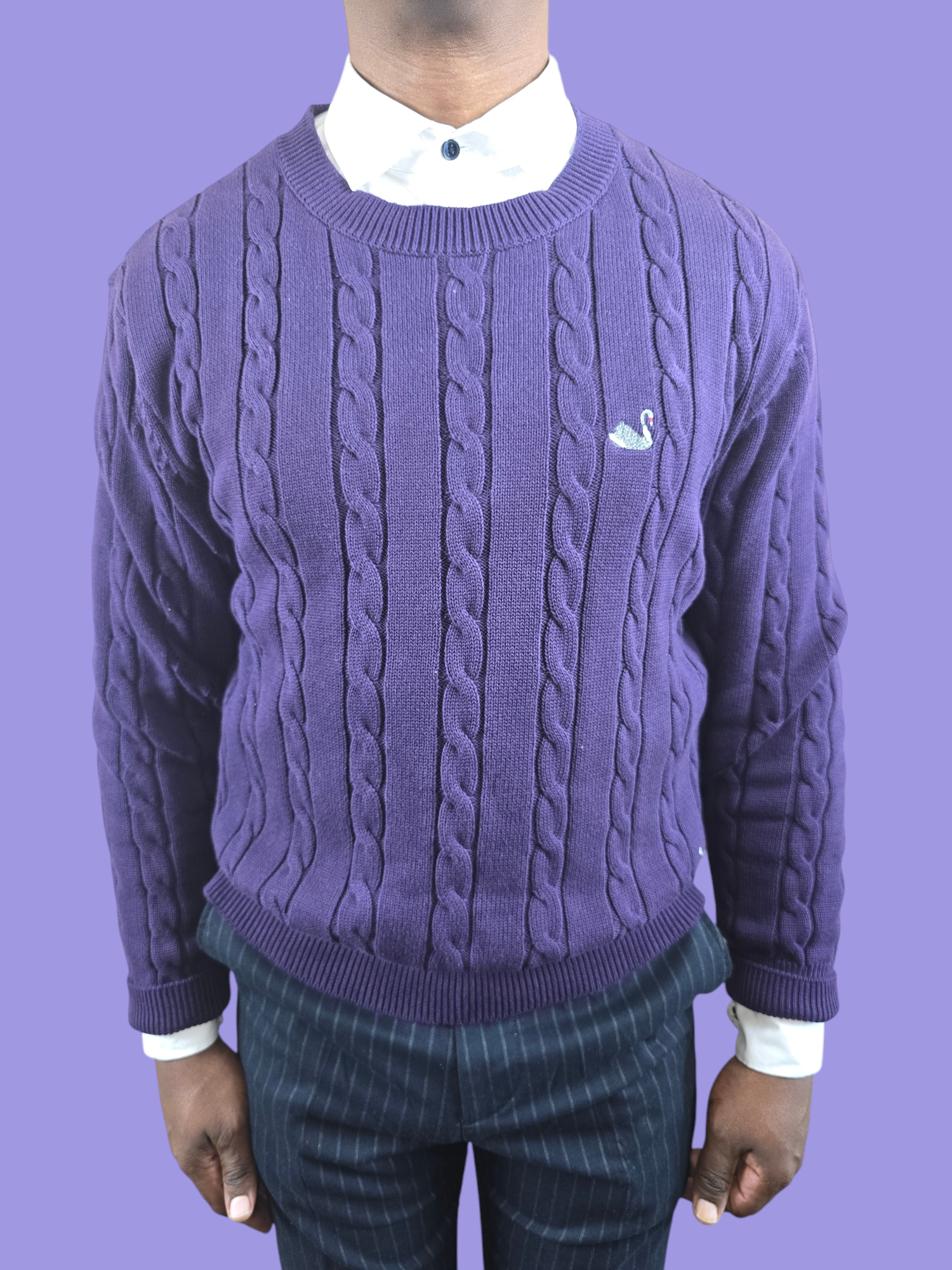 Purple Cable Knit Cotton Sweater