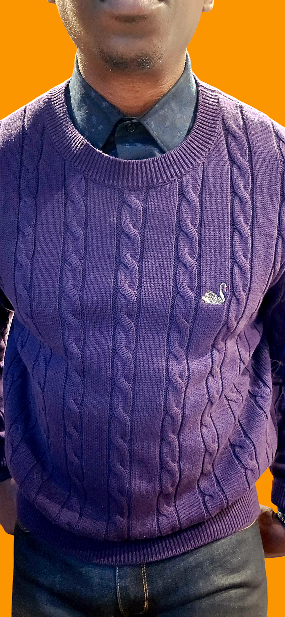 Purple Cable Knit Cotton Sweater